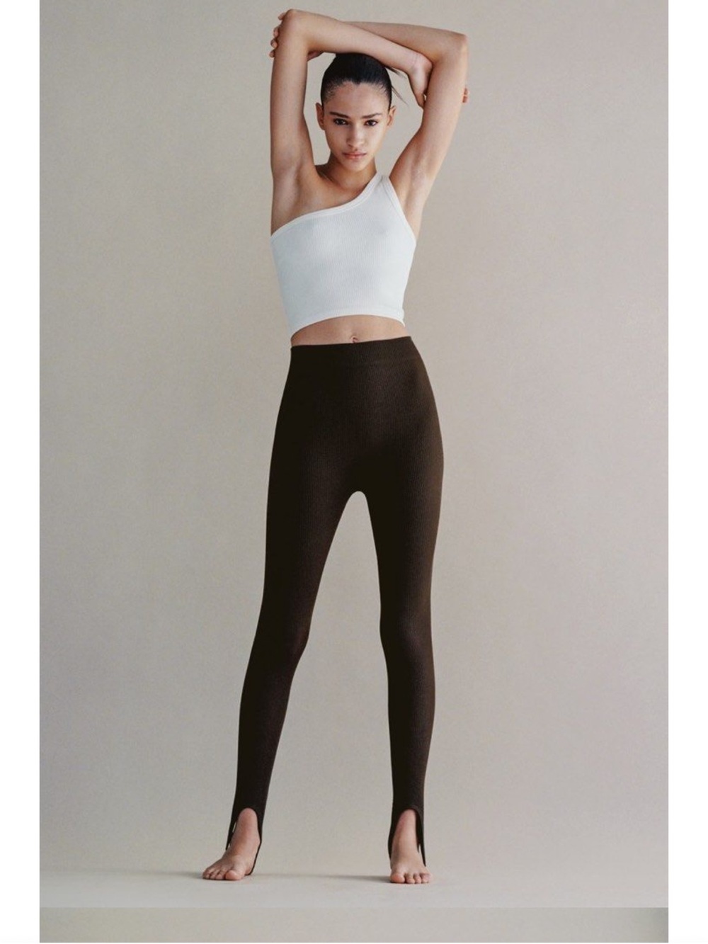 Zara Dark Brown Ribbed Leggings Size Medium